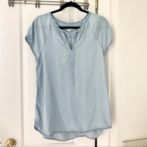 Chambray short sleeve blouse